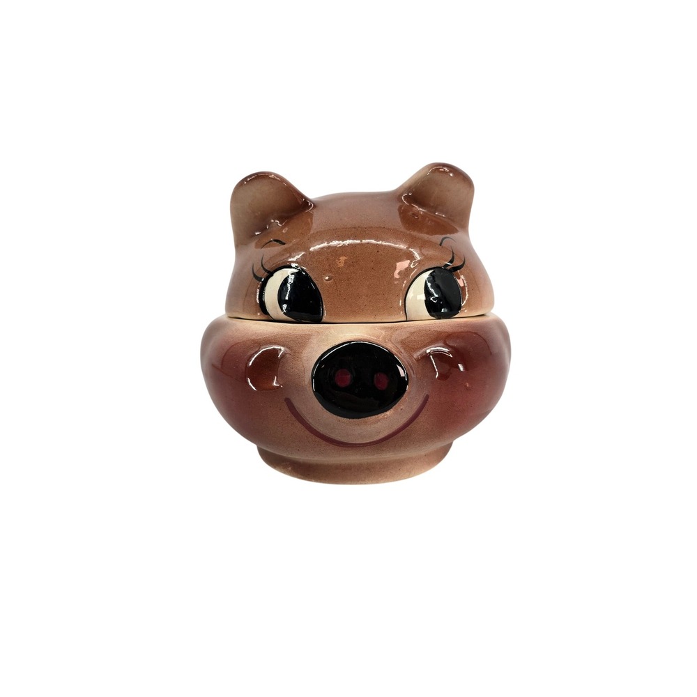 Vintage 1956 DeForest of California Pig Ceramic Jar Brown Mid Century 4.5"